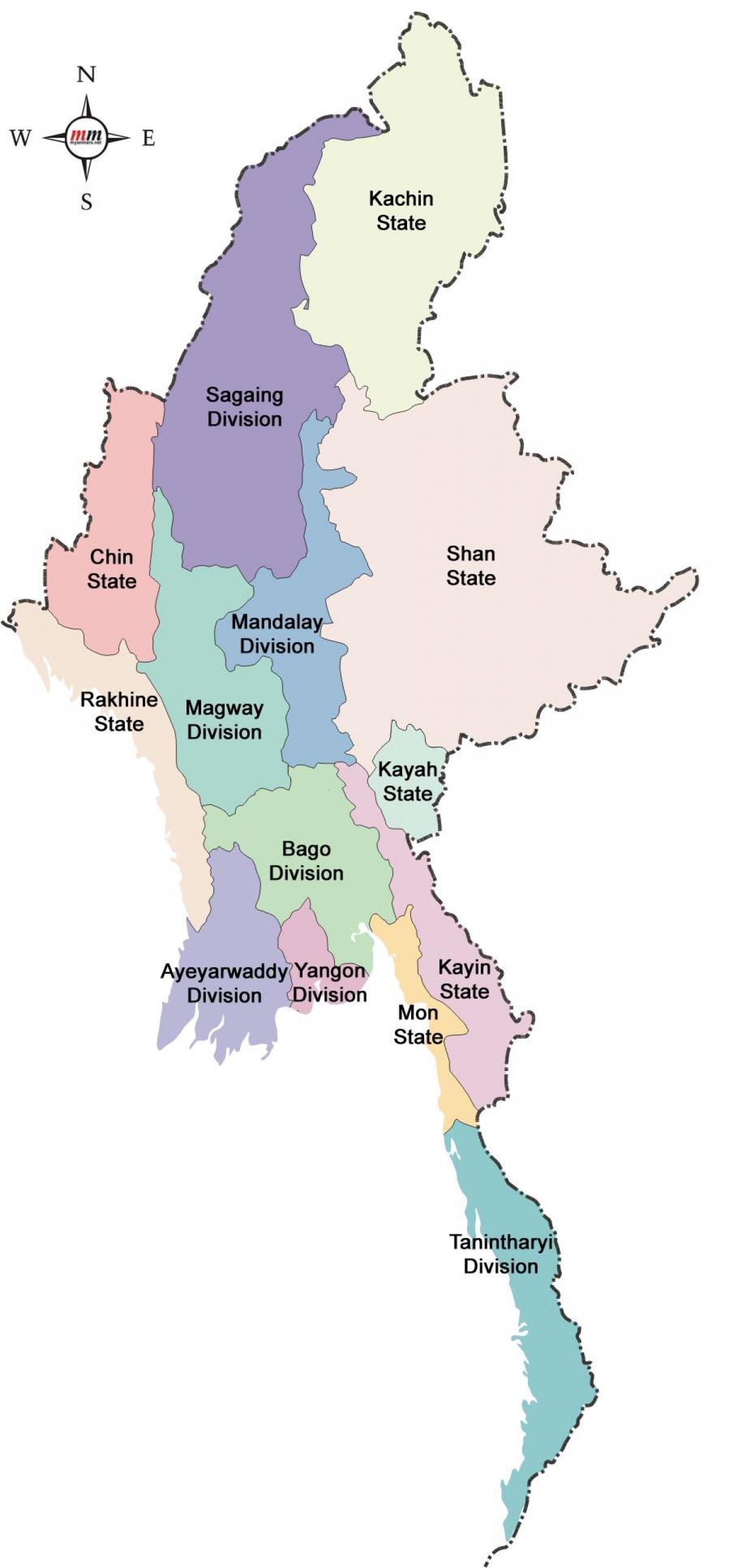 Карта Мјанмара и државе