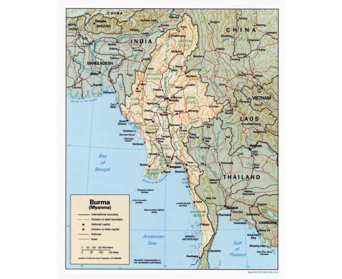 карта Мјанмара са градовима